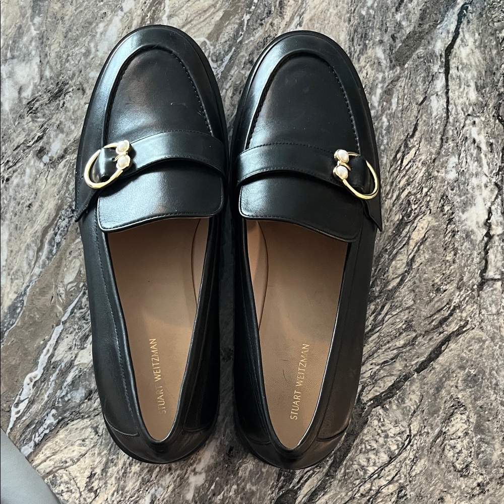 Stuart Weitzman Black Loafers with Gold Detail